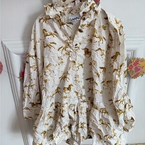 Ganni Cream and Brown Horse Print Blouse